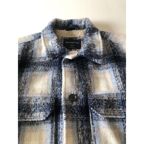 Abercrombie & Fitch Sherpa Lined Boxy Relaxed Fit Shaggy Plaid Flannel Jacket L - Picture 8 of 16